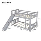 Floor Bunk Bed, Kids Bunk Beds with Guardrail Headboard and Footboard, Low Bunk Beds for Kids, Boys and Girls, Gray