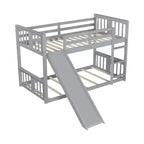 Floor Bunk Bed, Kids Bunk Beds with Guardrail Headboard and Footboard, Low Bunk Beds for Kids, Boys and Girls, Gray
