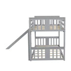 Floor Bunk Bed, Kids Bunk Beds with Guardrail Headboard and Footboard, Low Bunk Beds for Kids, Boys and Girls, Gray