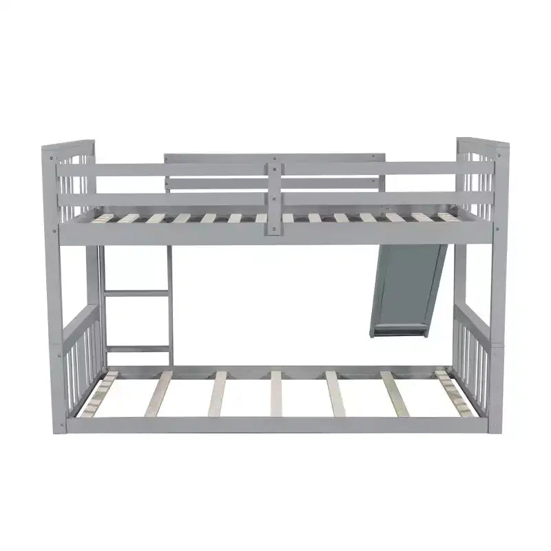 Floor Bunk Bed, Kids Bunk Beds with Guardrail Headboard and Footboard, Low Bunk Beds for Kids, Boys and Girls, Gray