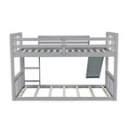 Floor Bunk Bed, Kids Bunk Beds with Guardrail Headboard and Footboard, Low Bunk Beds for Kids, Boys and Girls, Gray