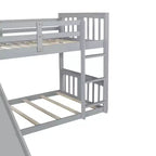 Floor Bunk Bed, Kids Bunk Beds with Guardrail Headboard and Footboard, Low Bunk Beds for Kids, Boys and Girls, Gray