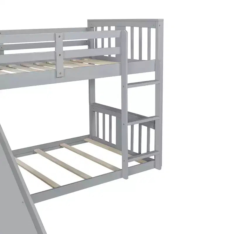 Floor Bunk Bed, Kids Bunk Beds with Guardrail Headboard and Footboard, Low Bunk Beds for Kids, Boys and Girls, Gray