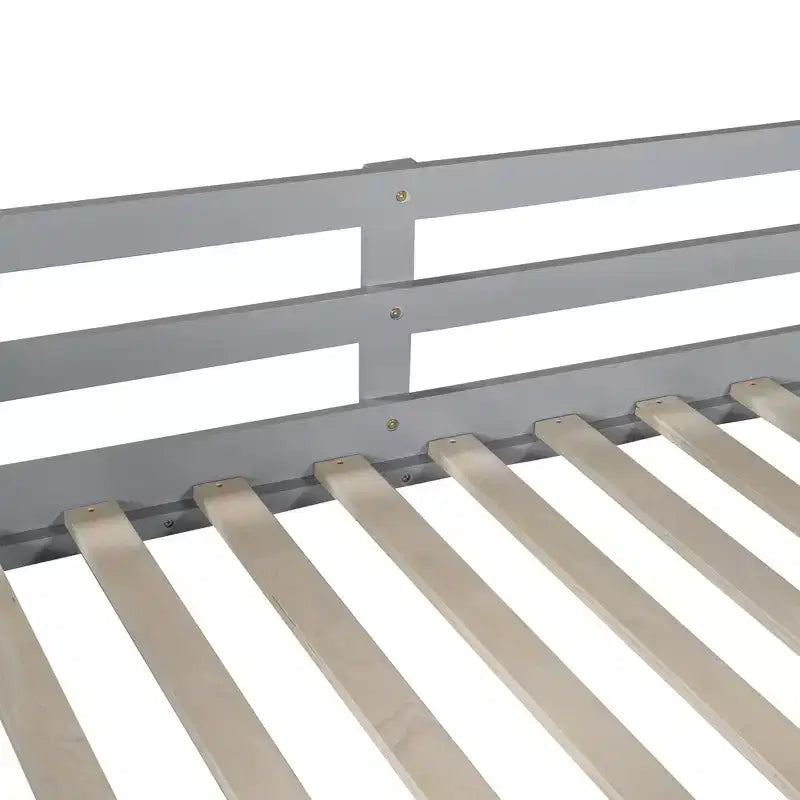 Floor Bunk Bed, Kids Bunk Beds with Guardrail Headboard and Footboard, Low Bunk Beds for Kids, Boys and Girls, Gray