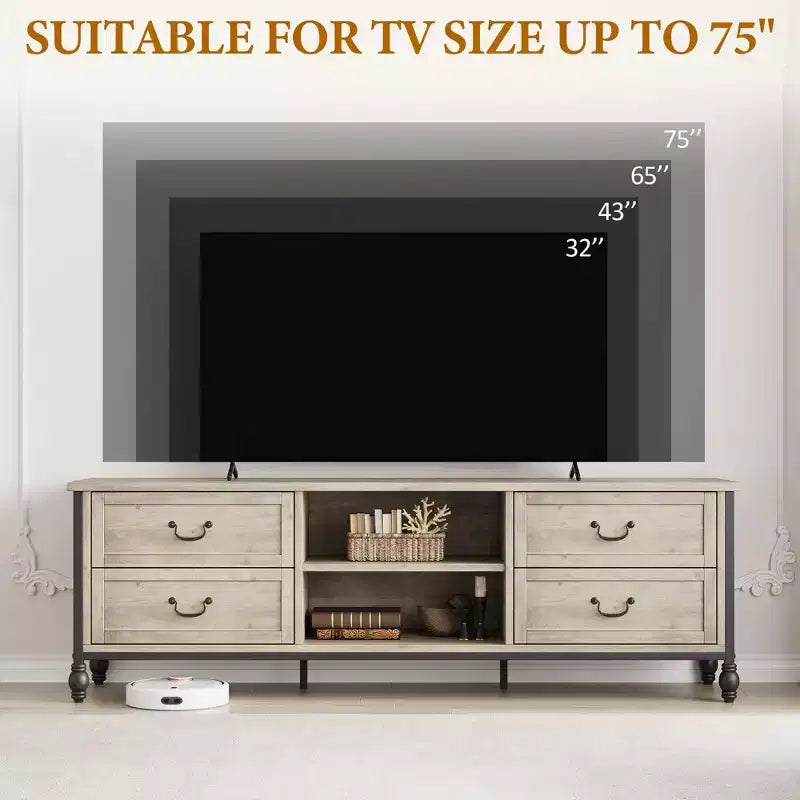 TV Stand for 70 Inch TV, Entertainment Center with Storage Cabinet & Open Shelves, TV Console Table Media Cabinet for Living Room, Bedroom