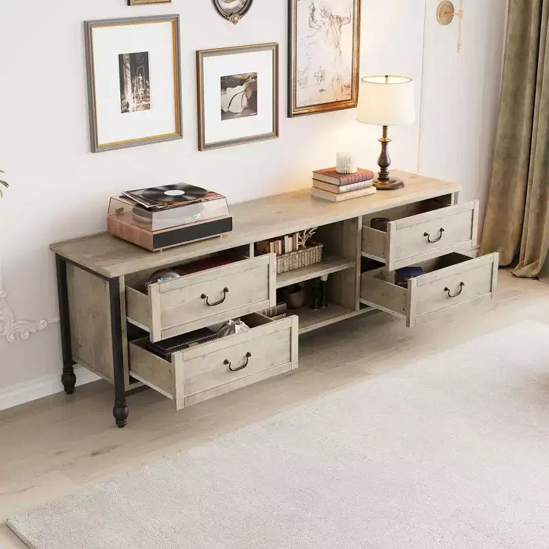 TV Stand for 70 Inch TV, Entertainment Center with Storage Cabinet & Open Shelves, TV Console Table Media Cabinet for Living Room, Bedroom