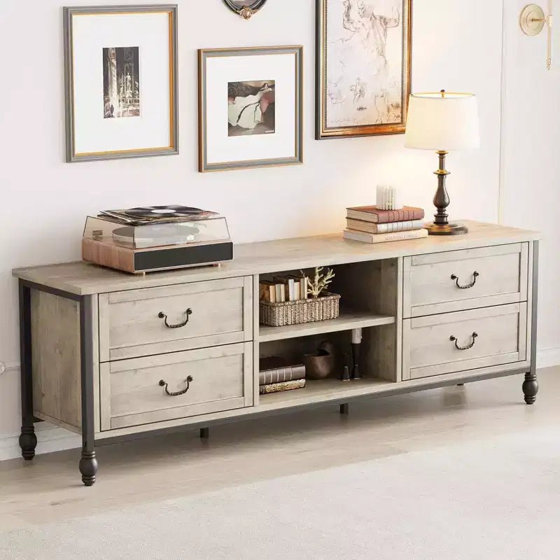 TV Stand for 70 Inch TV, Entertainment Center with Storage Cabinet & Open Shelves, TV Console Table Media Cabinet for Living Room, Bedroom