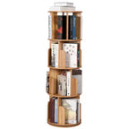 4 Tier Wooden Rotating Bookshelf, 360 Floor-Standing Bookcase and Multi-Functional Storage Organizer for Living Room, Kids, and Adults