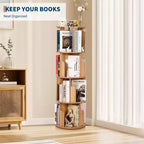 4 Tier Wooden Rotating Bookshelf, 360 Floor-Standing Bookcase and Multi-Functional Storage Organizer for Living Room, Kids, and Adults