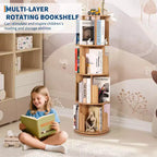 4 Tier Wooden Rotating Bookshelf, 360 Floor-Standing Bookcase and Multi-Functional Storage Organizer for Living Room, Kids, and Adults