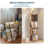 4 Tier Wooden Rotating Bookshelf, 360 Floor-Standing Bookcase and Multi-Functional Storage Organizer for Living Room, Kids, and Adults