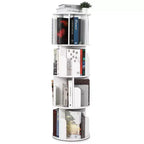4 Tier Wooden Rotating Bookshelf, 360 Floor-Standing Bookcase and Multi-Functional Storage Organizer for Living Room, Kids, and Adults