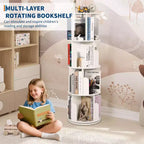 4 Tier Wooden Rotating Bookshelf, 360 Floor-Standing Bookcase and Multi-Functional Storage Organizer for Living Room, Kids, and Adults
