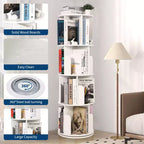 4 Tier Wooden Rotating Bookshelf, 360 Floor-Standing Bookcase and Multi-Functional Storage Organizer for Living Room, Kids, and Adults