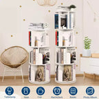 4 Tier Wooden Rotating Bookshelf, 360 Floor-Standing Bookcase and Multi-Functional Storage Organizer for Living Room, Kids, and Adults