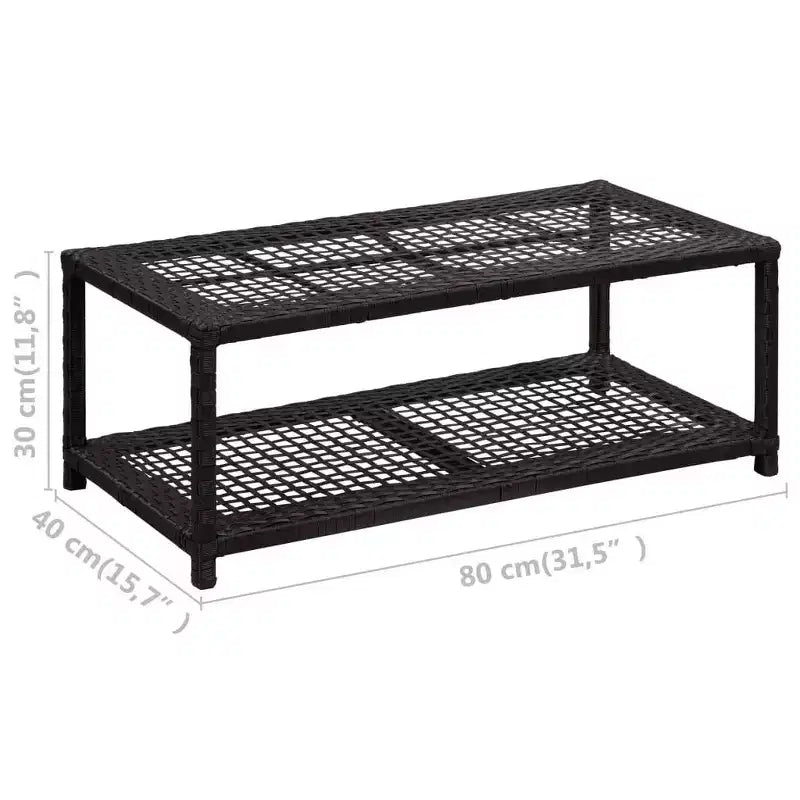 Shoe Bench Black Poly Rattan, Metal - Black