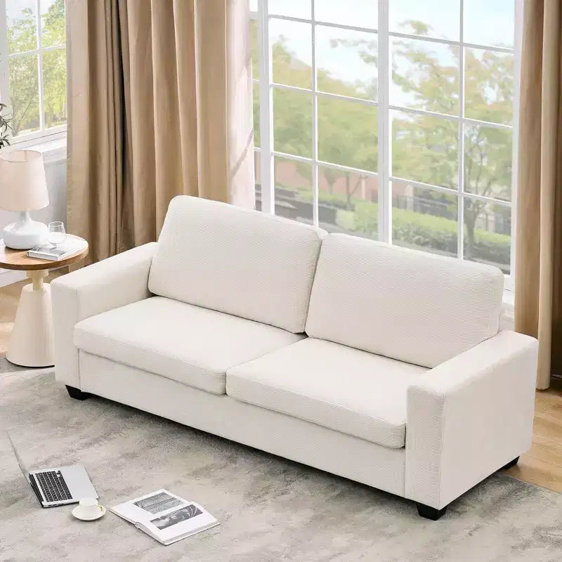 84 Cloud Couch with Deep Seat, 3-Seater Corduroy Couches, Modern Upholstered Sofa with Wide Armrests for Living Room, Beige