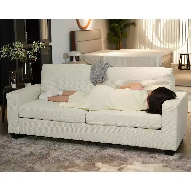84 Cloud Couch with Deep Seat, 3-Seater Corduroy Couches, Modern Upholstered Sofa with Wide Armrests for Living Room, Beige