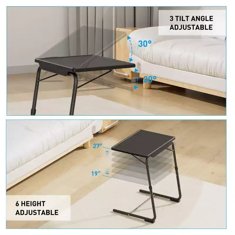 Adjustable TV Tray Table TV Dinner Tray on Bed Sofa, Comfortable Folding Table with 6 Height and 3 Tilt Angle Adjustments, End Table