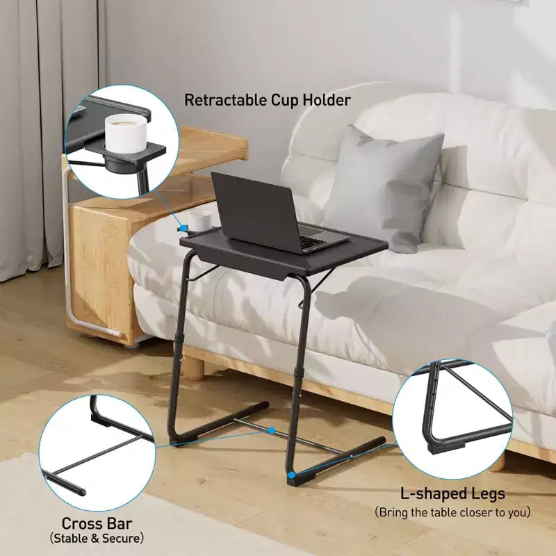 Adjustable TV Tray Table TV Dinner Tray on Bed Sofa, Comfortable Folding Table with 6 Height and 3 Tilt Angle Adjustments, End Table