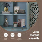 Distressed Hollow-carved Accent Storage Sideboard Buffet Cabinet with Solid Wood Legs for Living Room Entryway Foyer