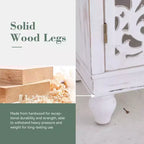 Distressed Hollow-carved Accent Storage Sideboard Buffet Cabinet with Solid Wood Legs for Living Room Entryway Foyer