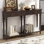 59.8IN Retro Entryway Table with 4 Drawers, Narrow Console Table with Open Shelves, Hallway Table for Living Room, Foyer, Espresso