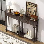 59.8IN Retro Entryway Table with 4 Drawers, Narrow Console Table with Open Shelves, Hallway Table for Living Room, Foyer, Espresso