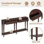 59.8IN Retro Entryway Table with 4 Drawers, Narrow Console Table with Open Shelves, Hallway Table for Living Room, Foyer, Espresso