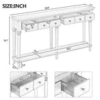 59.8IN Retro Entryway Table with 4 Drawers, Narrow Console Table with Open Shelves, Hallway Table for Living Room, Foyer, Espresso