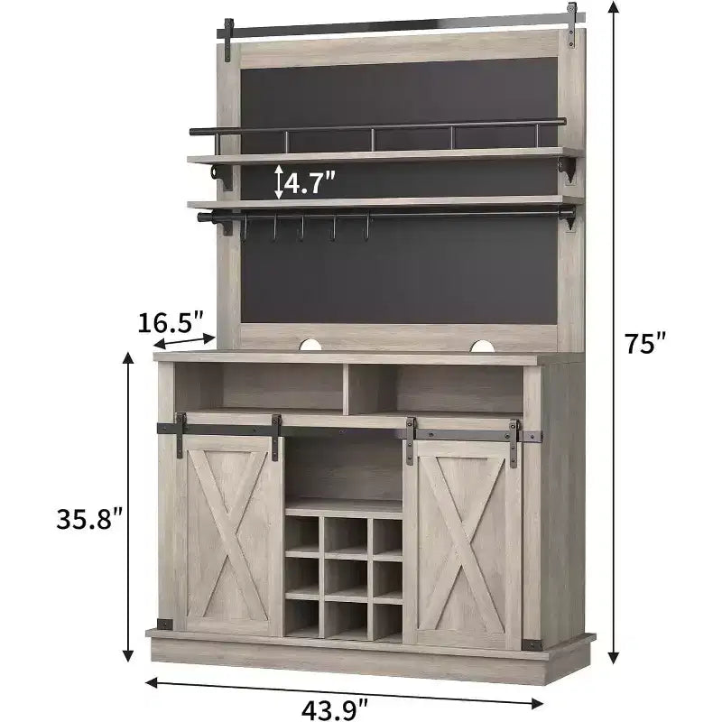 75 Tall Coffee Hutch Cabinet Large Kitchens Storage Pantry Cabinets White Coffee Bar Cabinet Cupboard with Sliding Barn Door