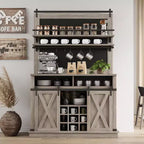 75 Tall Coffee Hutch Cabinet Large Kitchens Storage Pantry Cabinets White Coffee Bar Cabinet Cupboard with Sliding Barn Door