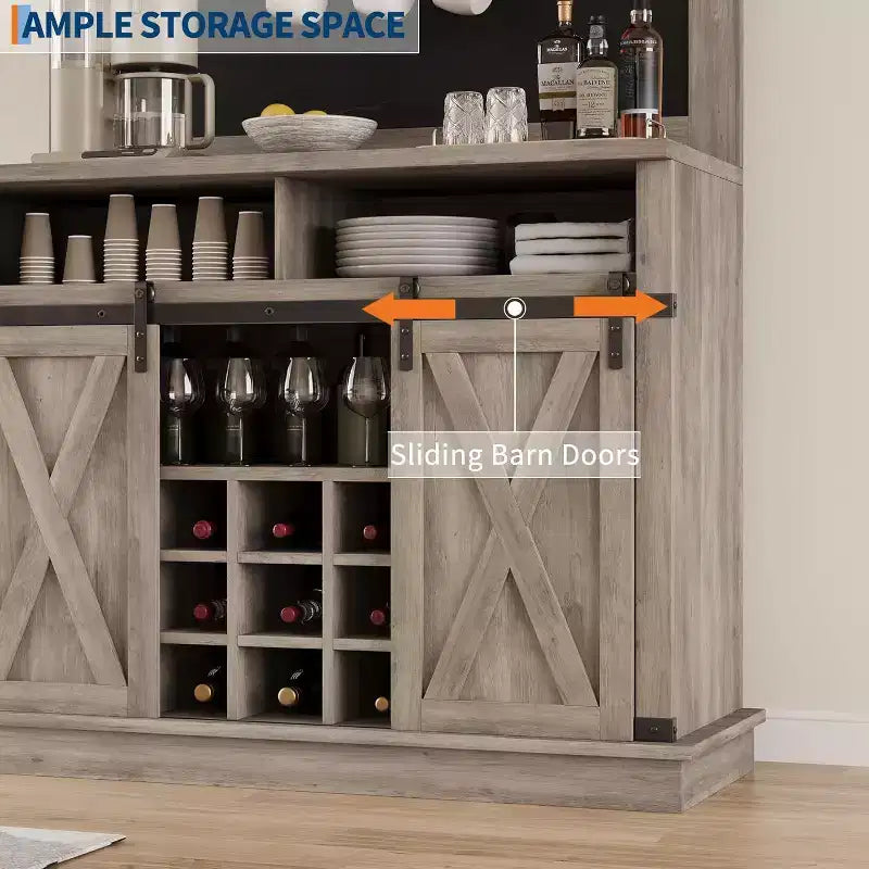 75 Tall Coffee Hutch Cabinet Large Kitchens Storage Pantry Cabinets White Coffee Bar Cabinet Cupboard with Sliding Barn Door