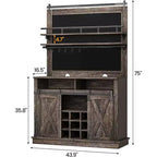 75 Tall Coffee Hutch Cabinet Large Kitchens Storage Pantry Cabinets White Coffee Bar Cabinet Cupboard with Sliding Barn Door
