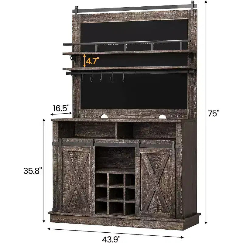 75 Tall Coffee Hutch Cabinet Large Kitchens Storage Pantry Cabinets White Coffee Bar Cabinet Cupboard with Sliding Barn Door