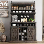 75 Tall Coffee Hutch Cabinet Large Kitchens Storage Pantry Cabinets White Coffee Bar Cabinet Cupboard with Sliding Barn Door