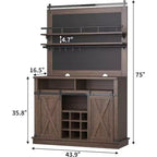 75 Tall Coffee Hutch Cabinet Large Kitchens Storage Pantry Cabinets White Coffee Bar Cabinet Cupboard with Sliding Barn Door