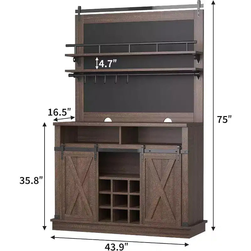 75 Tall Coffee Hutch Cabinet Large Kitchens Storage Pantry Cabinets White Coffee Bar Cabinet Cupboard with Sliding Barn Door