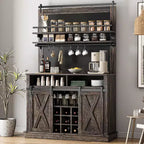 75 Tall Coffee Hutch Cabinet Large Kitchens Storage Pantry Cabinets White Coffee Bar Cabinet Cupboard with Sliding Barn Door