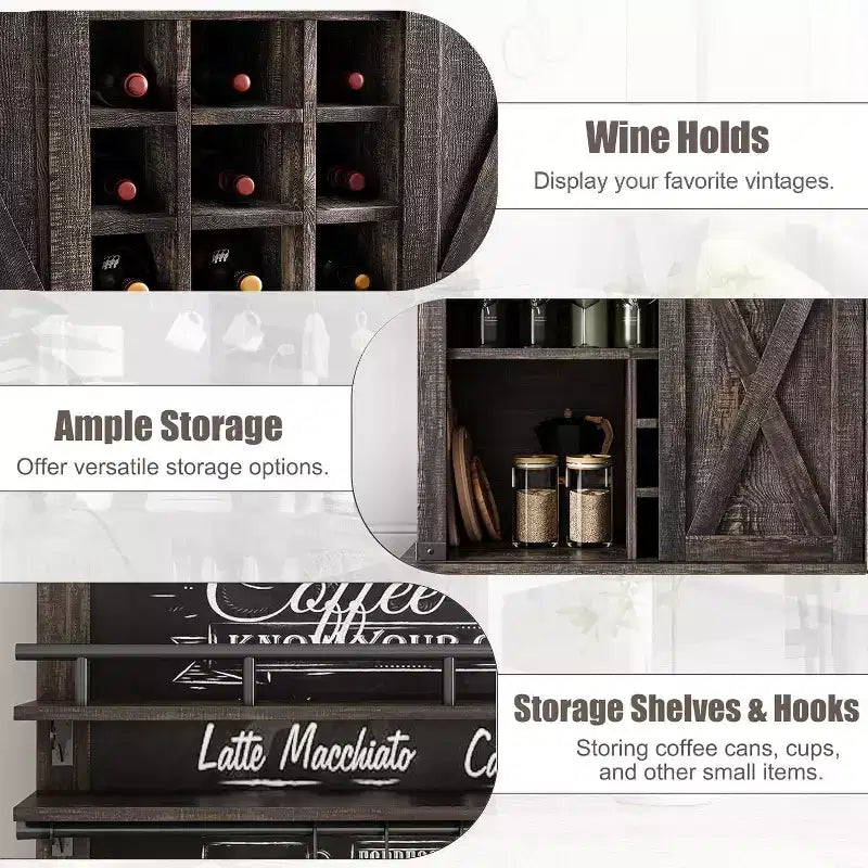 75 Tall Coffee Hutch Cabinet Large Kitchens Storage Pantry Cabinets White Coffee Bar Cabinet Cupboard with Sliding Barn Door