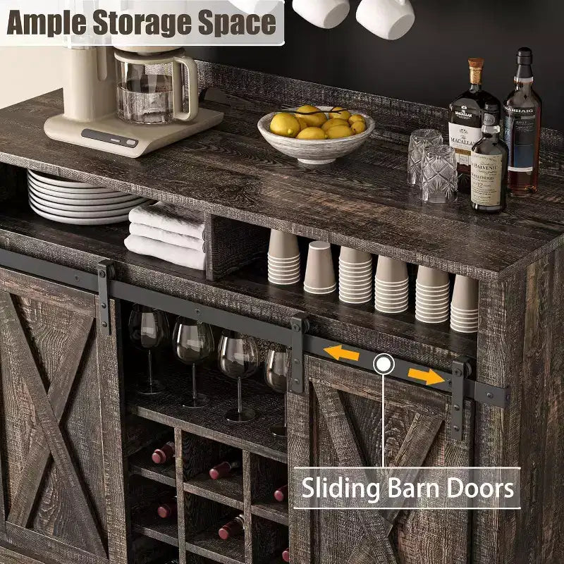 75 Tall Coffee Hutch Cabinet Large Kitchens Storage Pantry Cabinets White Coffee Bar Cabinet Cupboard with Sliding Barn Door