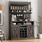 75 Tall Coffee Hutch Cabinet Large Kitchens Storage Pantry Cabinets White Coffee Bar Cabinet Cupboard with Sliding Barn Door
