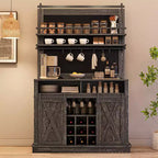 75 Tall Coffee Hutch Cabinet Large Kitchens Storage Pantry Cabinets White Coffee Bar Cabinet Cupboard with Sliding Barn Door