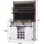75 Tall Coffee Hutch Cabinet Large Kitchens Storage Pantry Cabinets White Coffee Bar Cabinet Cupboard with Sliding Barn Door