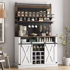75 Tall Coffee Hutch Cabinet Large Kitchens Storage Pantry Cabinets White Coffee Bar Cabinet Cupboard with Sliding Barn Door