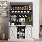 75 Tall Coffee Hutch Cabinet Large Kitchens Storage Pantry Cabinets White Coffee Bar Cabinet Cupboard with Sliding Barn Door