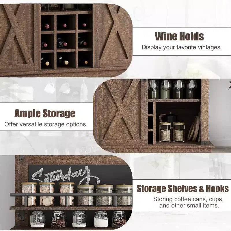 75 Tall Coffee Hutch Cabinet Large Kitchens Storage Pantry Cabinets White Coffee Bar Cabinet Cupboard with Sliding Barn Door
