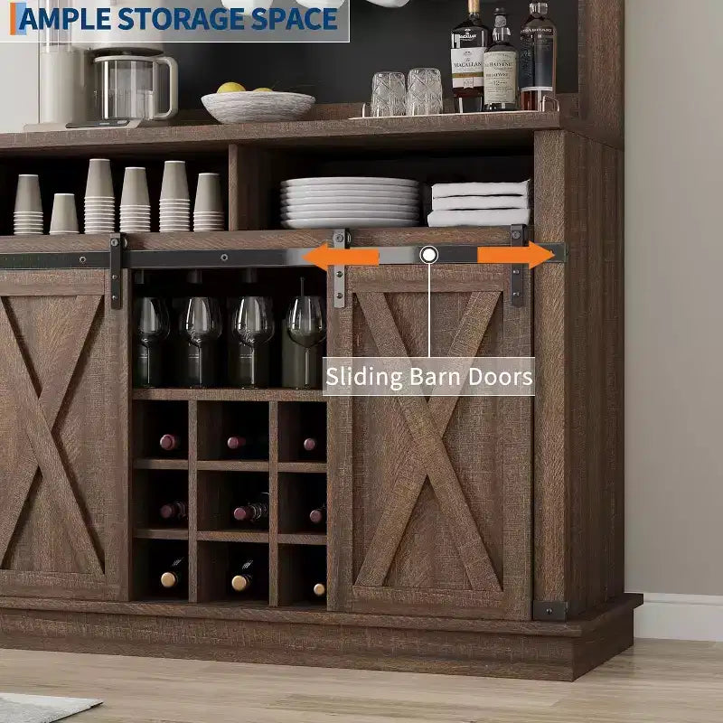 75 Tall Coffee Hutch Cabinet Large Kitchens Storage Pantry Cabinets White Coffee Bar Cabinet Cupboard with Sliding Barn Door