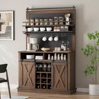 75 Tall Coffee Hutch Cabinet Large Kitchens Storage Pantry Cabinets White Coffee Bar Cabinet Cupboard with Sliding Barn Door