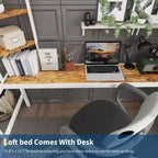 Twin Size Loft Bed with Large Desk and Storage Shelves, Metal Loft Bed with Safety Guardrail and Ladder for Kids and Adults, Space Saving